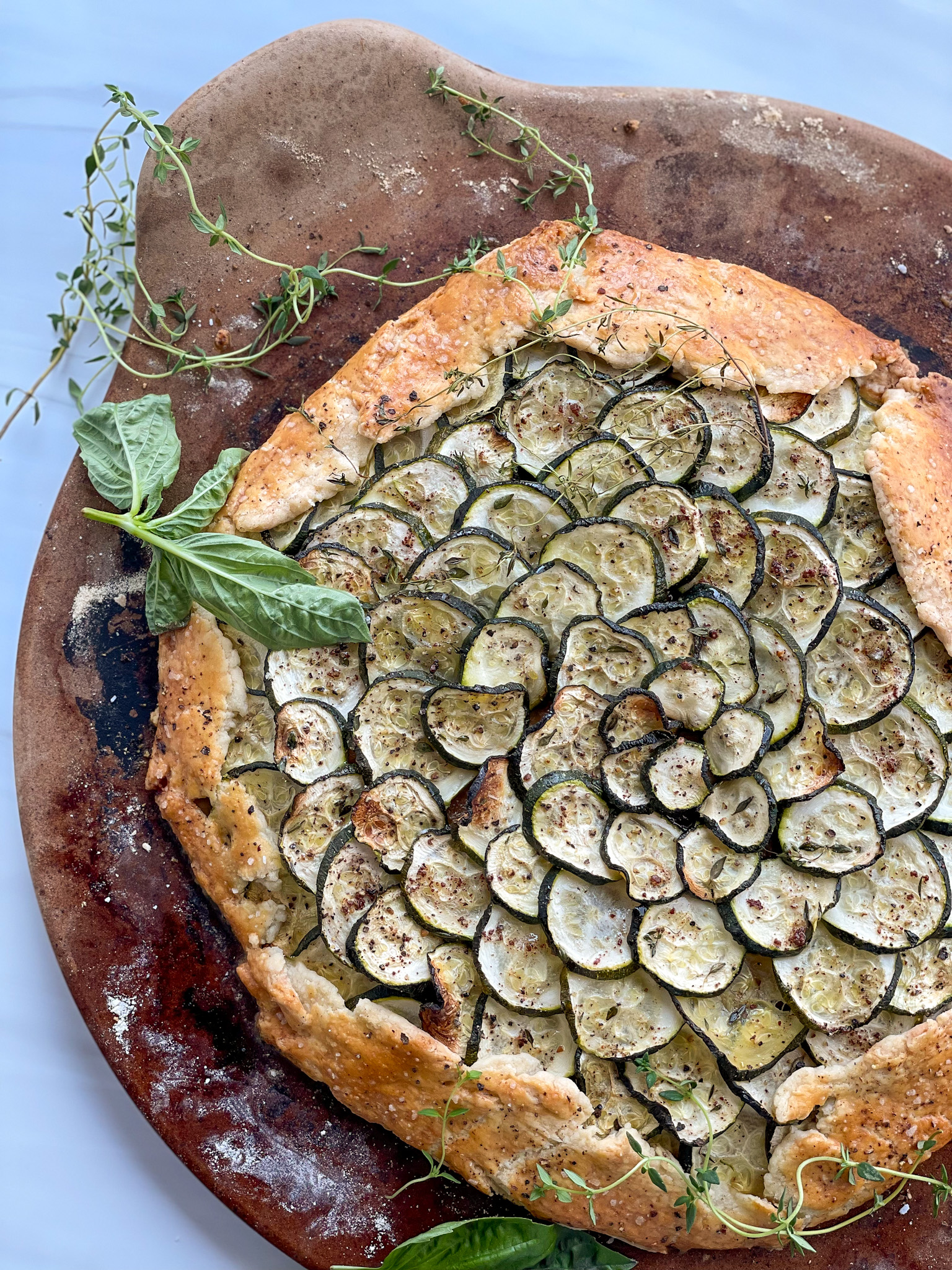Zucchini, Caramelized Onion, and Thyme Goat Cheese Galette For The